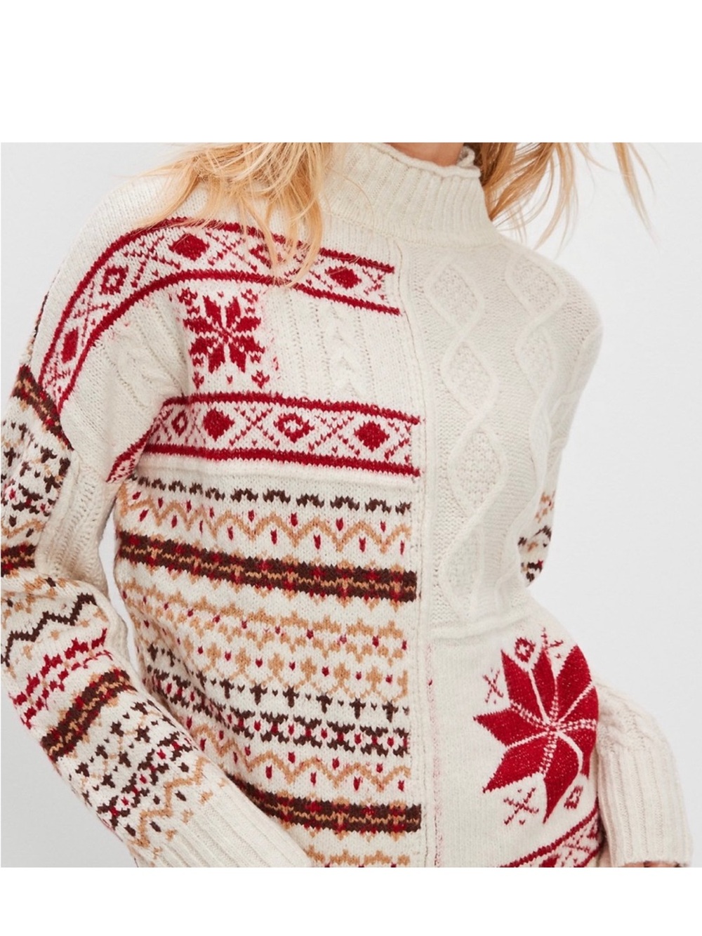 American eagle cream and red mock neck sweater size medium